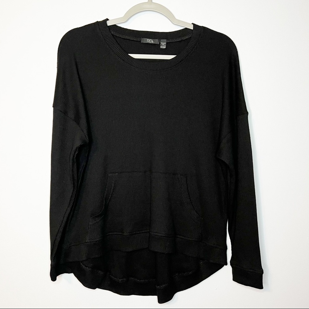 Women’s RDI black waffle knit pocket front long sleeve top size XS